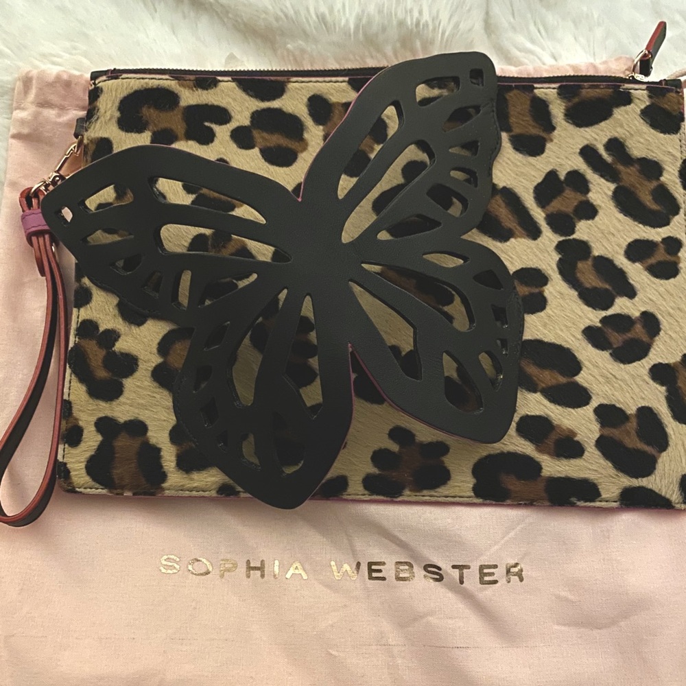 Sophia Webster Leopard clutch with calf fur